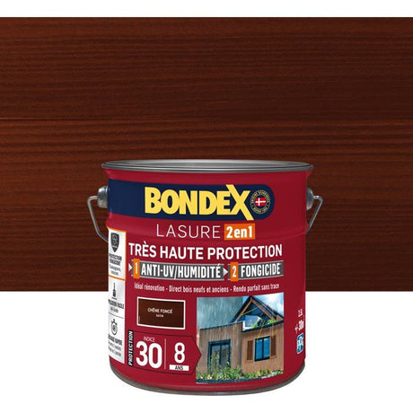 BONDEX - Lasure 8 ans - Indice 30 - Chene Foncé - Satin - 2,5L