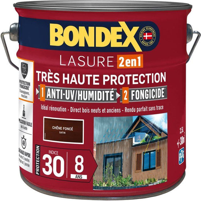 BONDEX - Lasure 8 ans - Indice 30 - Chene Foncé - Satin - 2,5L