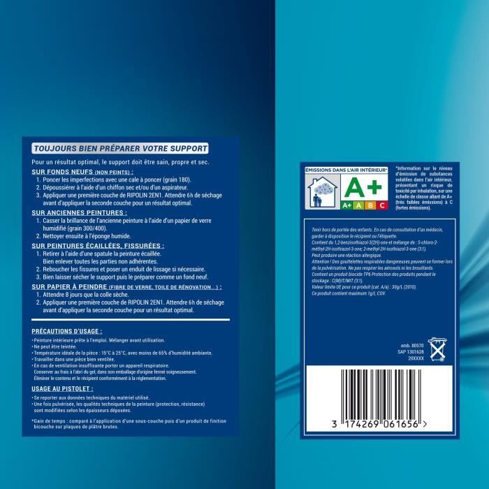 RIPOLIN Peinture blanche pour murs et plafonds - sous-couche intégrée - Blanc mat - 10 L