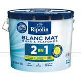 RIPOLIN Peinture blanche pour murs et plafonds - sous-couche intégrée - Blanc mat - 10 L