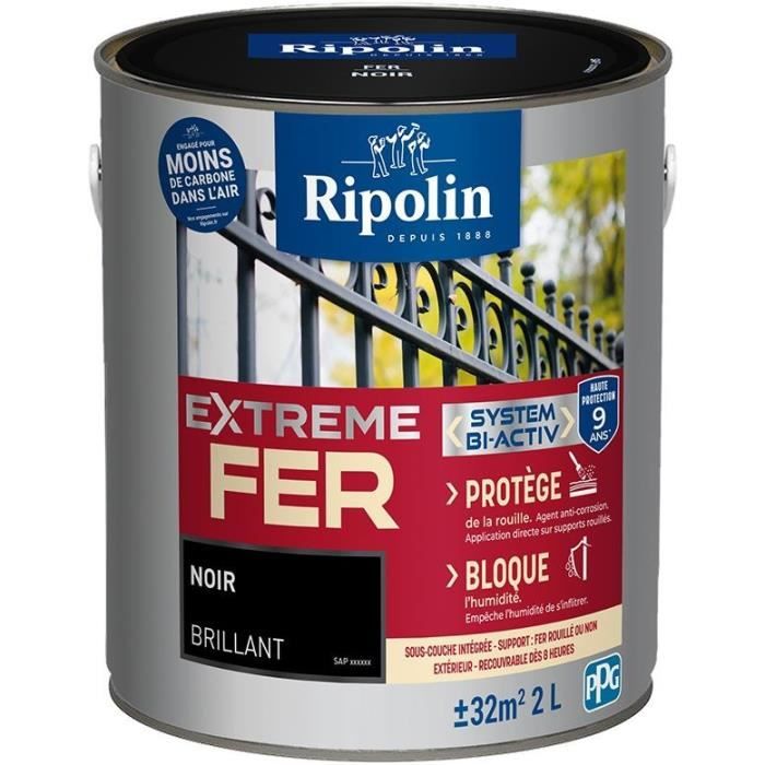 Peinture fer - RIPOLIN - 396703 - Noir - Brillant - 2 L