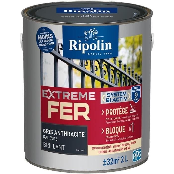 Peinture fer - RIPOLIN - 396704 - Gris anthracite - Brillant - 2 L