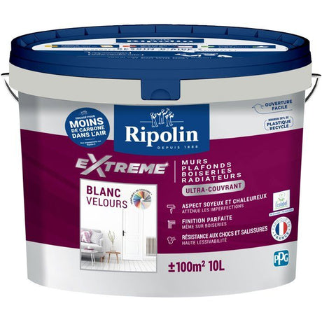 Peinture Extreme murs et plafonds - Blanc velours - RIPOLIN - 10 L