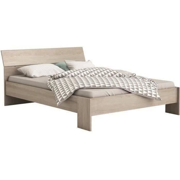 DEMEYERE PRICY Lit 140 x 190/200 cm - Décor Chene shannon - L 145 x P 205 x H 79 cm