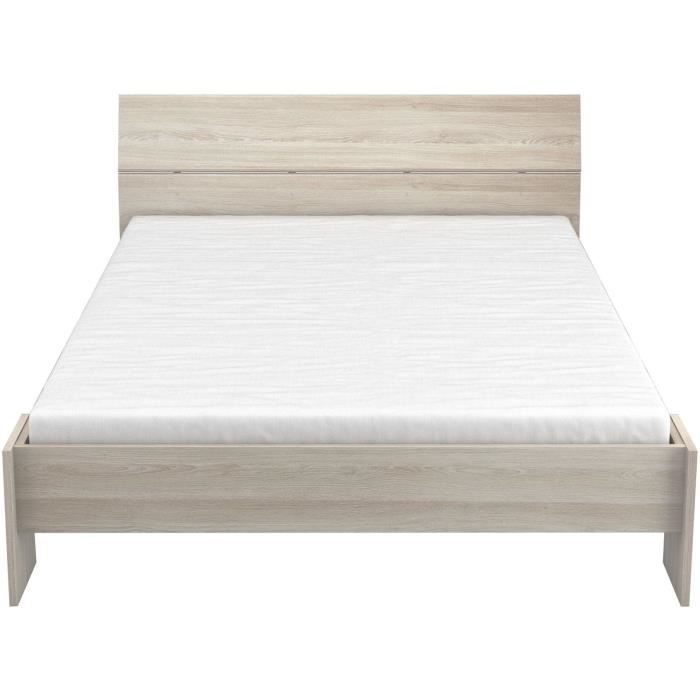 DEMEYERE PRICY Lit 140 x 190/200 cm - Décor Chene shannon - L 145 x P 205 x H 79 cm