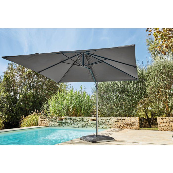 Parasol - Proloisirs - Déporté alu / acier 3x3 - Gris - 8 inclinaisons - Manivelle - Housse + pied inclus