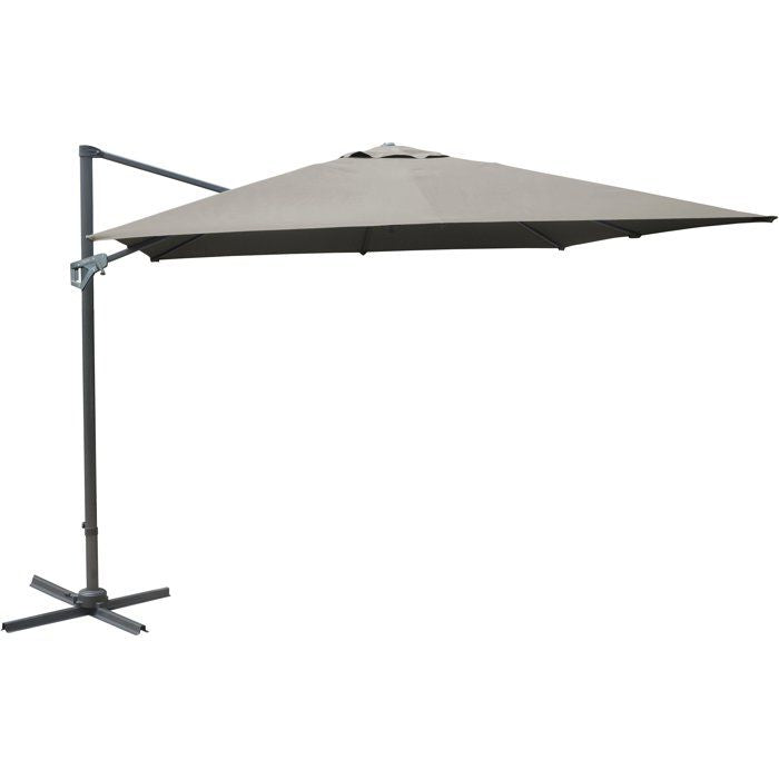 Parasol - Proloisirs - Déporté alu / acier 3x3 - Taupe - 8 inclinaisons - Manivelle - Housse + pied inclus