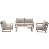 Salon bas de jardin - Proloisirs - Perth - Creme / chene - Set 4 pieces ( Canapé + fauteuils + table) - Aluminium époxy - Coussins