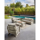 Salon bas de jardin - Proloisirs - Perth - Creme / chene - Set 4 pieces ( Canapé + fauteuils + table) - Aluminium époxy - Coussins