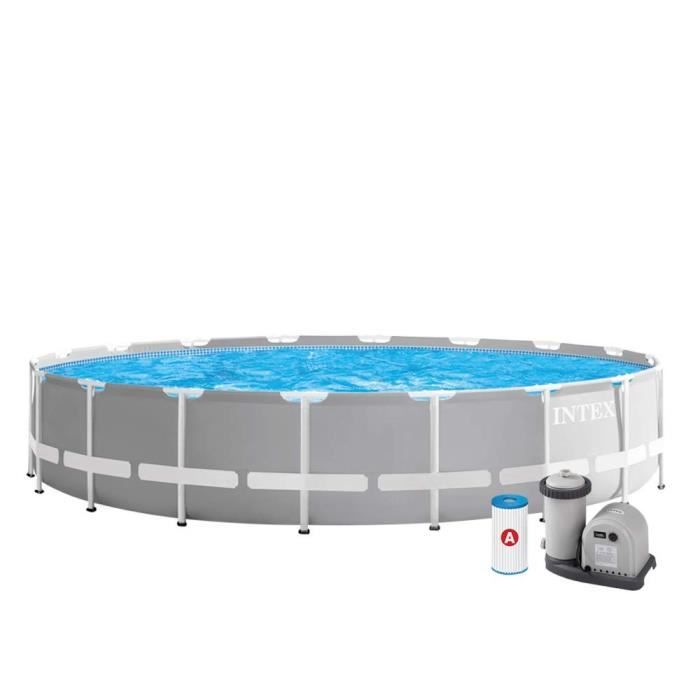 Kit Piscine hors sol tubulaire INTEX - Pris Frame - 610 x 132 cm - Ronde (Pompe, bâche, tapis de sol et échelle) - 26756NP