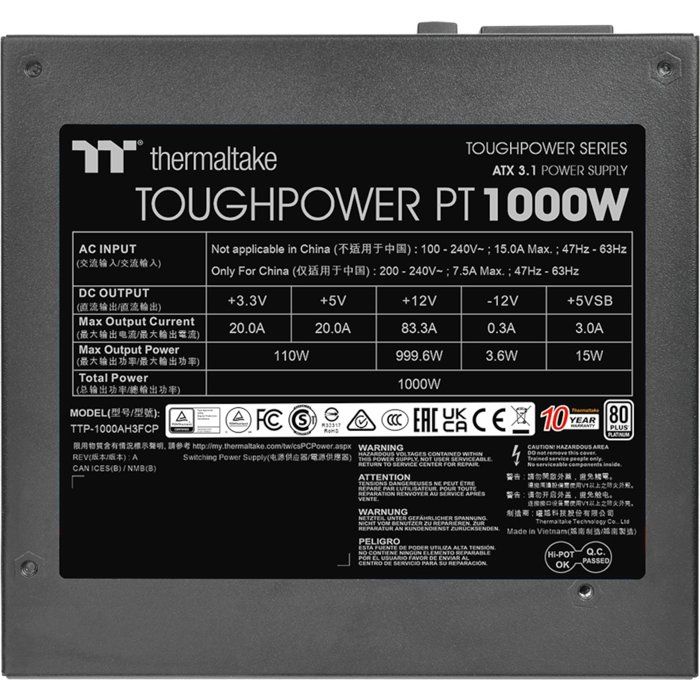 THERMALTAKE Toughpower PT - Alimentation PC modulaire - 1000 W - 80Plus Platinum