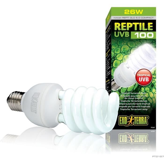 Ampoule fluocompacte UVB pour terrarium - EXO TERRA - Reptile UVB 100 - Climat tropical et subtropical 26W