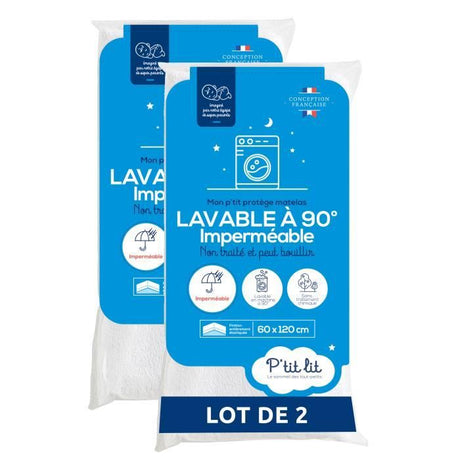 Lot de 2 Proteges matelas Bébé - 60x120 cm - Alese Imperméable et Micro Respirante - Lavable a 90°C - Souple et Silencieux