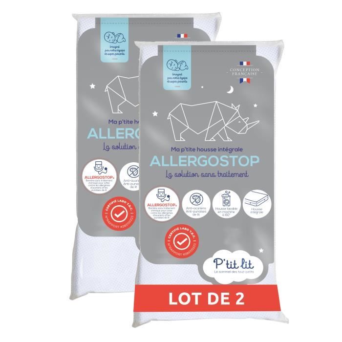 Lot de 2 Proteges Matelas Bébé Allergostop - 60x120 cm - Contre les Punaises de Lits et les Acariens - Housse complete Imperméable