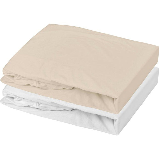 Lot de 2 draps housse - MON PTIT DODO - Jersey 100% coton - 60 x 120 cm - Blanc et nude