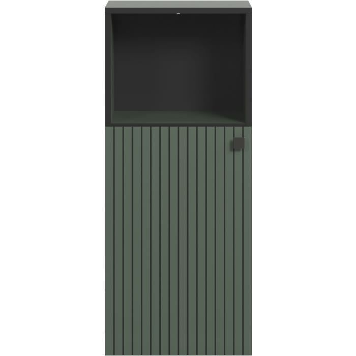 Meuble de salle de bain -  Rangement bas - Décor vert sauge et noir - L40 x H95 x P31cm - PURE BLISS