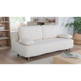 Canapé converible - 3 places - PYLA - Bouclette blanche - Coffre - 203 x 95 x 89 cm