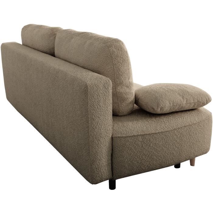 Canapé converible - 3 places - PYLA - Bouclette taupe - Coffre - 203 x 95 x 89 cm