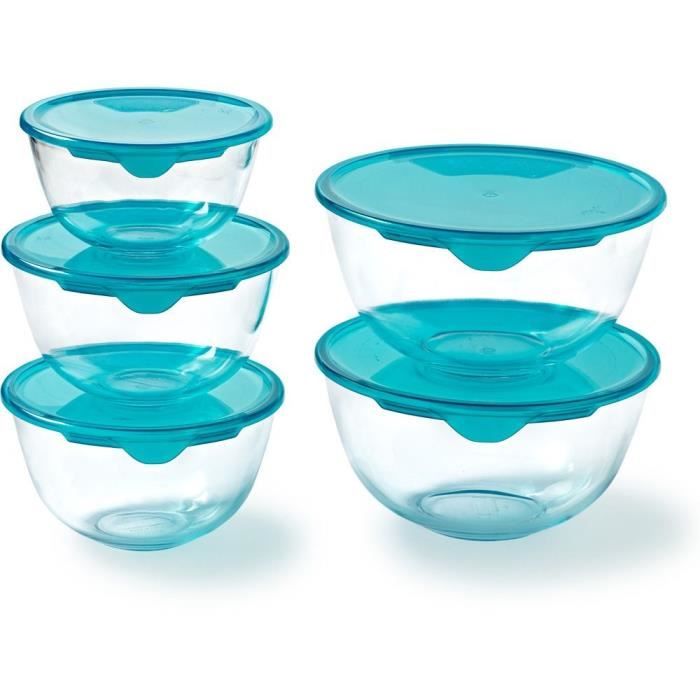 Lot de 5 jattes avec couvercle - PYREX - 1x 0,5L + 2x 1L + 2x 2L