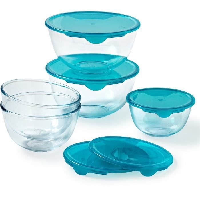 Lot de 5 jattes avec couvercle - PYREX - 1x 0,5L + 2x 1L + 2x 2L