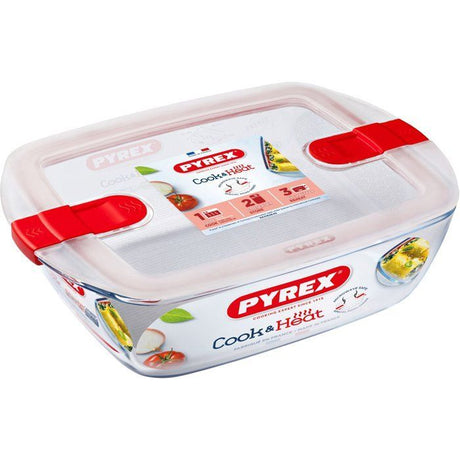 Boîte rectangulaire avec couvercle - PYREX - 1451024 - 23 x 15 cm - 1,1 L - Cook & Heat - Base en verre borosilicate