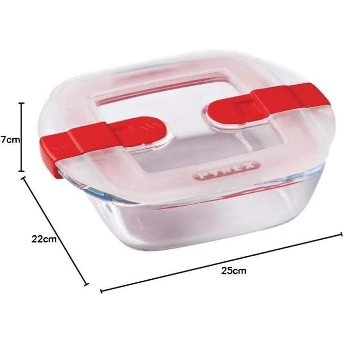 Boîte rectangulaire avec couvercle - PYREX - 1451022 - 25 x 22 cm - 2,2 L - Cook & Heat - Base en verre borosilicate