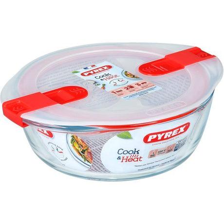 Boîte ronde avec couvercle - PYREX - 1451018 - 20 x 18 cm - 1,1 L - Cook & Heat - Base en verre borosilicate