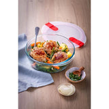 Lot de 3 lunch box - PYREX - Cook & Heat - Verre - Rond - Couvercle a valves vapeur spécial micro-onde - 1,1 L