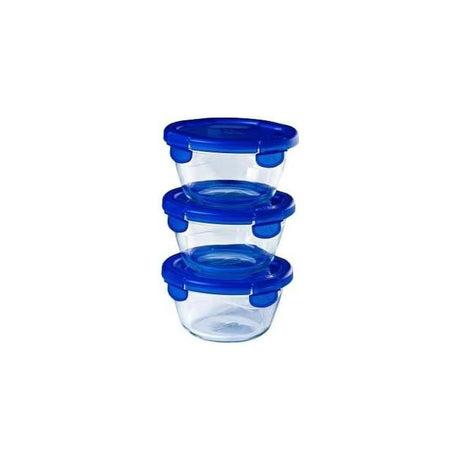 Lot de 3 Lunch Box - PYREX - Cook & Go - Verre - Rond - Couvercle hermétique - 0,7 L