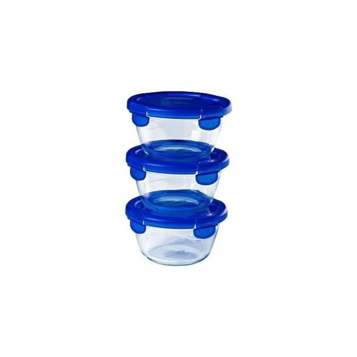Lot de 3 Lunch Box - PYREX - Cook & Go - Verre - Rond - Couvercle hermétique - 0,7 L