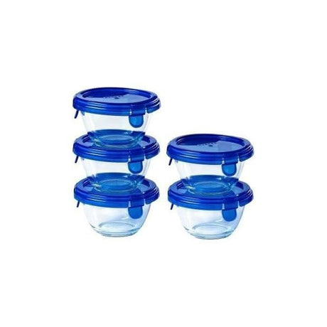 Lot de 5 mini bols - PYREX - Cook & Go - Verre - Rond - Couvercle étanche - 0,2 L