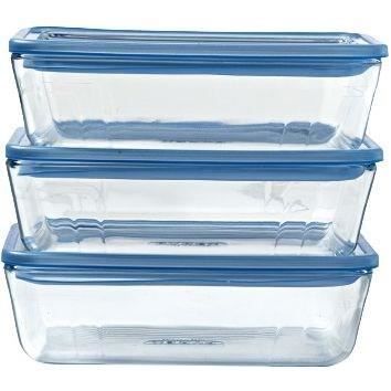 Lot de 3 Boîtes de conservation avec couvercle - PYREX - Zero Plastic - Verre - Rectangulaire - 0,8 L