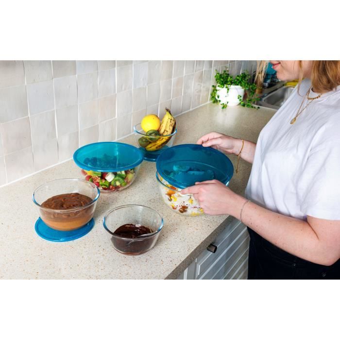 Lot de 5 jattes avec couvercle - PYREX - 2x 0,5L + 1x 1L + 2x 2L