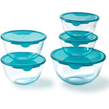 Lot de 5 jattes avec couvercle - PYREX - 2x 0,5L + 1x 1L + 2x 2L