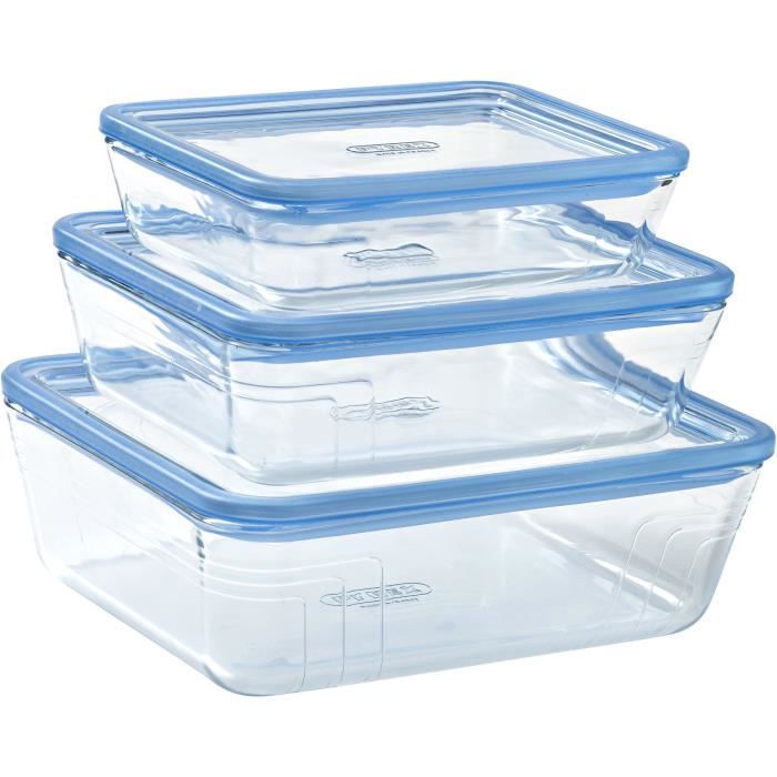Lot de 3 Boîtes de conservation avec couvercle - PYREX - Zero Plastic - Verre - Rectangulaire - 0.8/1,5/2,6 L