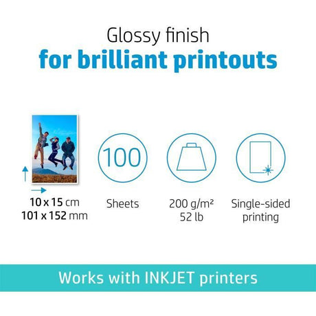 Papier photo brillant HP Everyday - 100 feuilles/A4/210 x 297 mm - Polyvalent 200 g/m˛