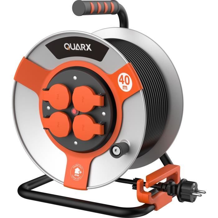 Enrouleur - QUARX - Chantier - 40m, H05VV-F 3G1,5mm², tambour métallique