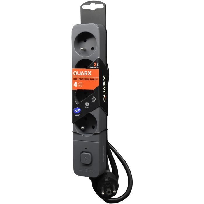 Multiprise - QUARX - 4 prises - Avec 3 ports USB, câble 1,5m
