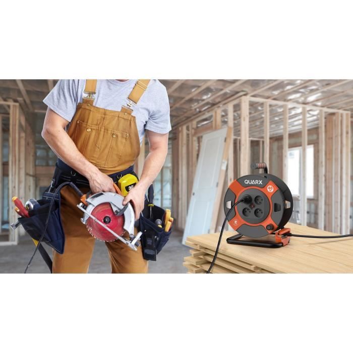 Enrouleur - QUARX - Bricolage - 40m, H07RN-F 3G  1,5mm², tambour plastique