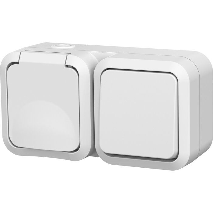 Va-et-vient + prise 2P+T - QUARX - Aqua Pro - IP55 - Prise 16A + Inter 10A - Connexion rapide - Blanc