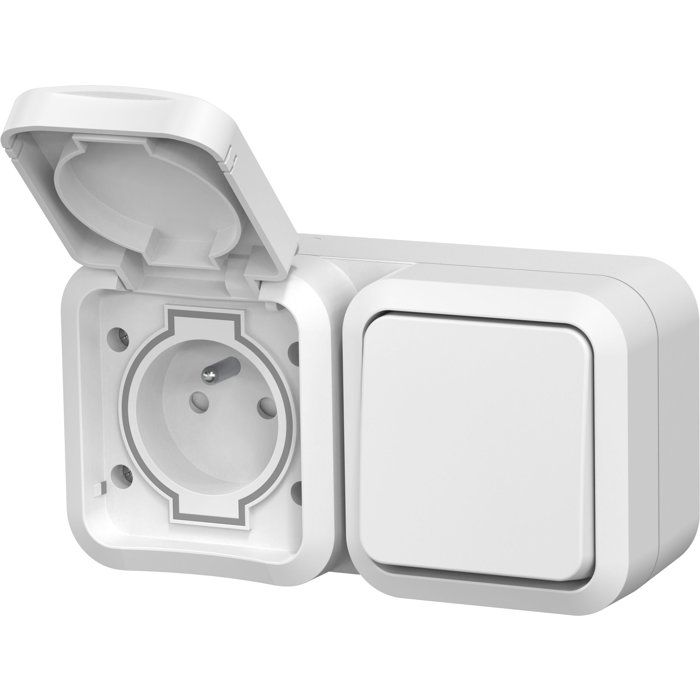 Va-et-vient + prise 2P+T - QUARX - Aqua Pro - IP55 - Prise 16A + Inter 10A - Connexion rapide - Blanc