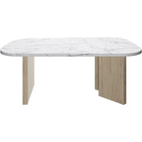 Table basse ovale - QUARTZ - Blanc effet marbre - Pieds épais en chene - 105 x 58 x 39 cm - DIAGONE