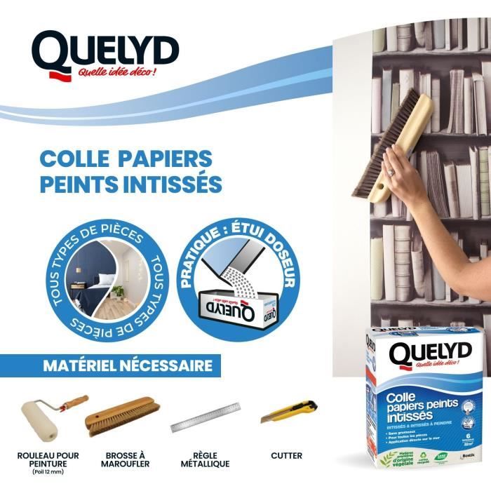 Colle papiers peints - QUELYD - Intissés en poudre - Toutes pieces - Application murale - Étui doseur 300 g