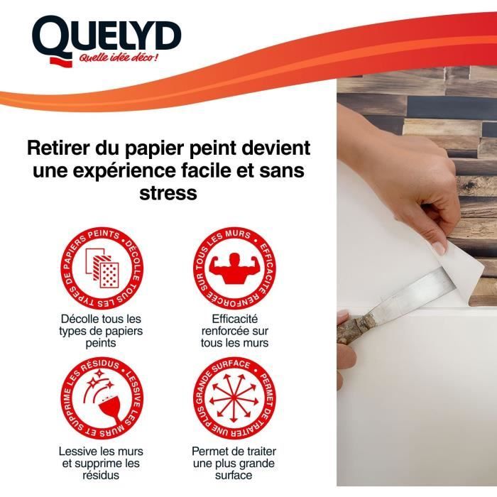 Décolleur papier peint - QUELYD - Dissoucol - Lessive - Supprime les résidus - Flacon 500 ml (280 m˛)
