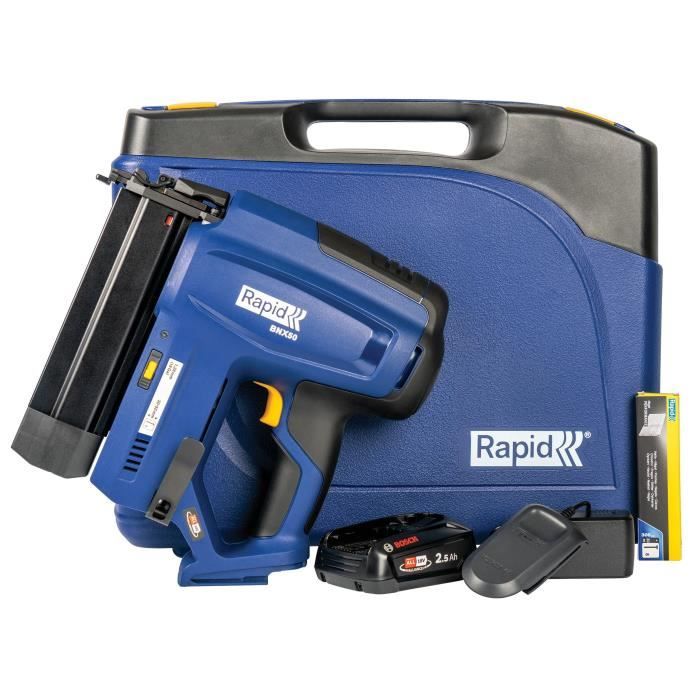 Cloueuse électrique - RAPID - BNX50 - Batterie 18V - Pour clous n°8/20-50mm - Coffret (Boîte + batterie + chargeur) - (5001498)