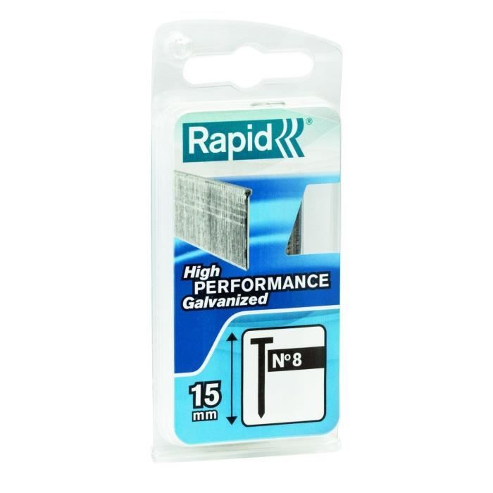 Clous - RAPID - 1000 pointes 8/15mm galvanisées - Acier galvanisé - Usage bois