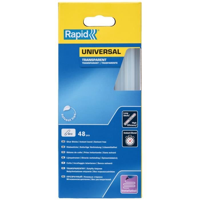 Colle Transparente Ř12mm - RAPID - 190mm x48 sticks (880g) - Colle chaude - Boîte - (5001411)