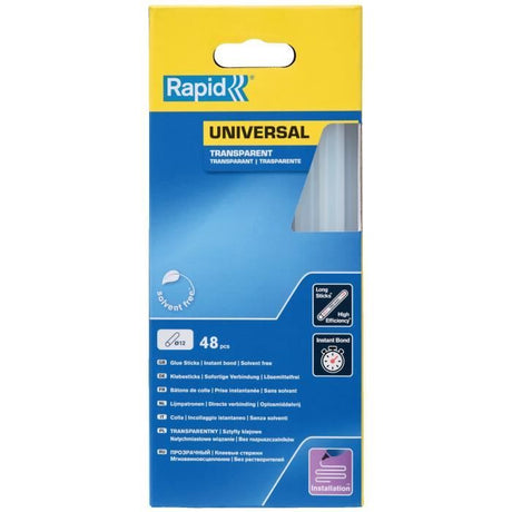 Colle Transparente Ř12mm - RAPID - 190mm x48 sticks (880g) - Colle chaude - Boîte - (5001411)