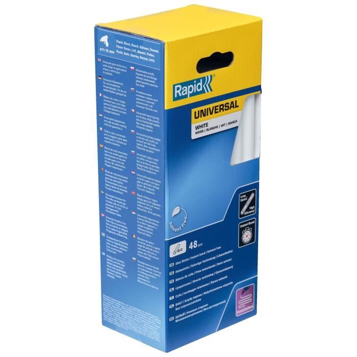 Colle Blanche Ř12mm - RAPID - 190mm x 48 sticks (880g) - Colle chaude - Boîte - (5001412)