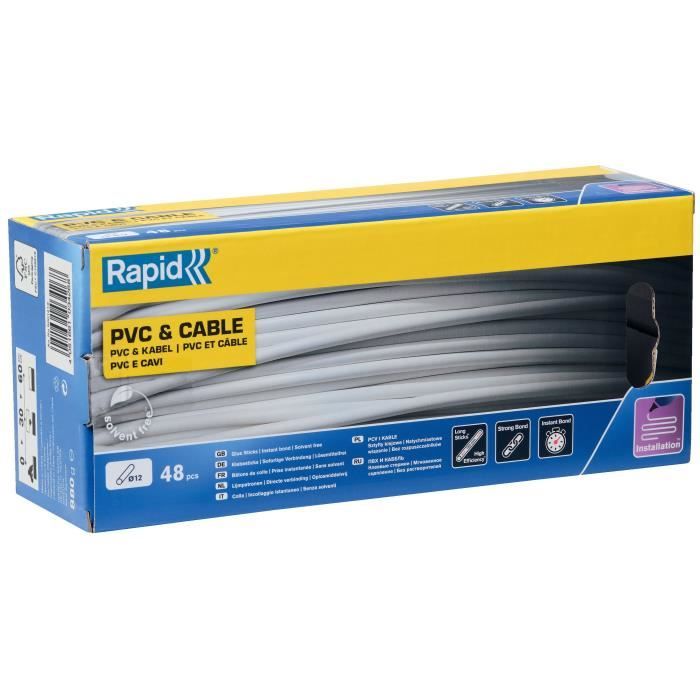 Colle PVC & Câbles Ø12mm - RAPID - 190mm x 48 sticks (880g) - Colle chaude - Boîte - (5001413)